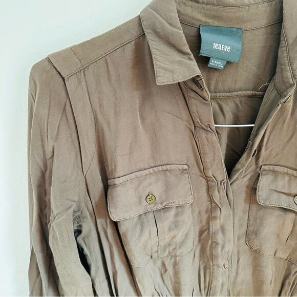 ANTHROPOLOGIE Brown Maeve Dakota Long Sleeve Shirt Button Front Collared Dress S - Picture 6 of 10